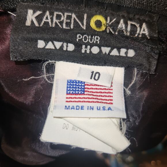 vntg 80s Climax Karen Okada Black dress "V" Shear Top Sz 10 Ruffles And Flare - Picture 4 of 4